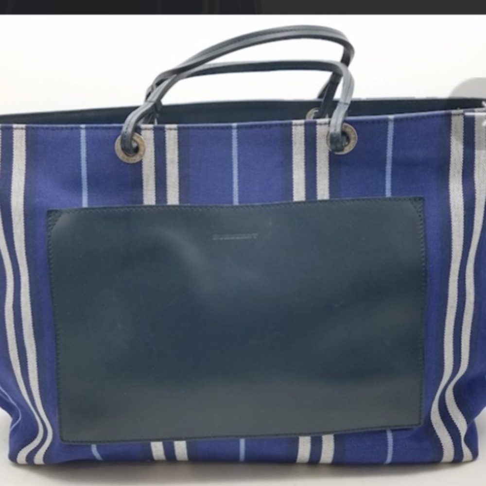 Burberry London Women's Blue striped canvas tote.